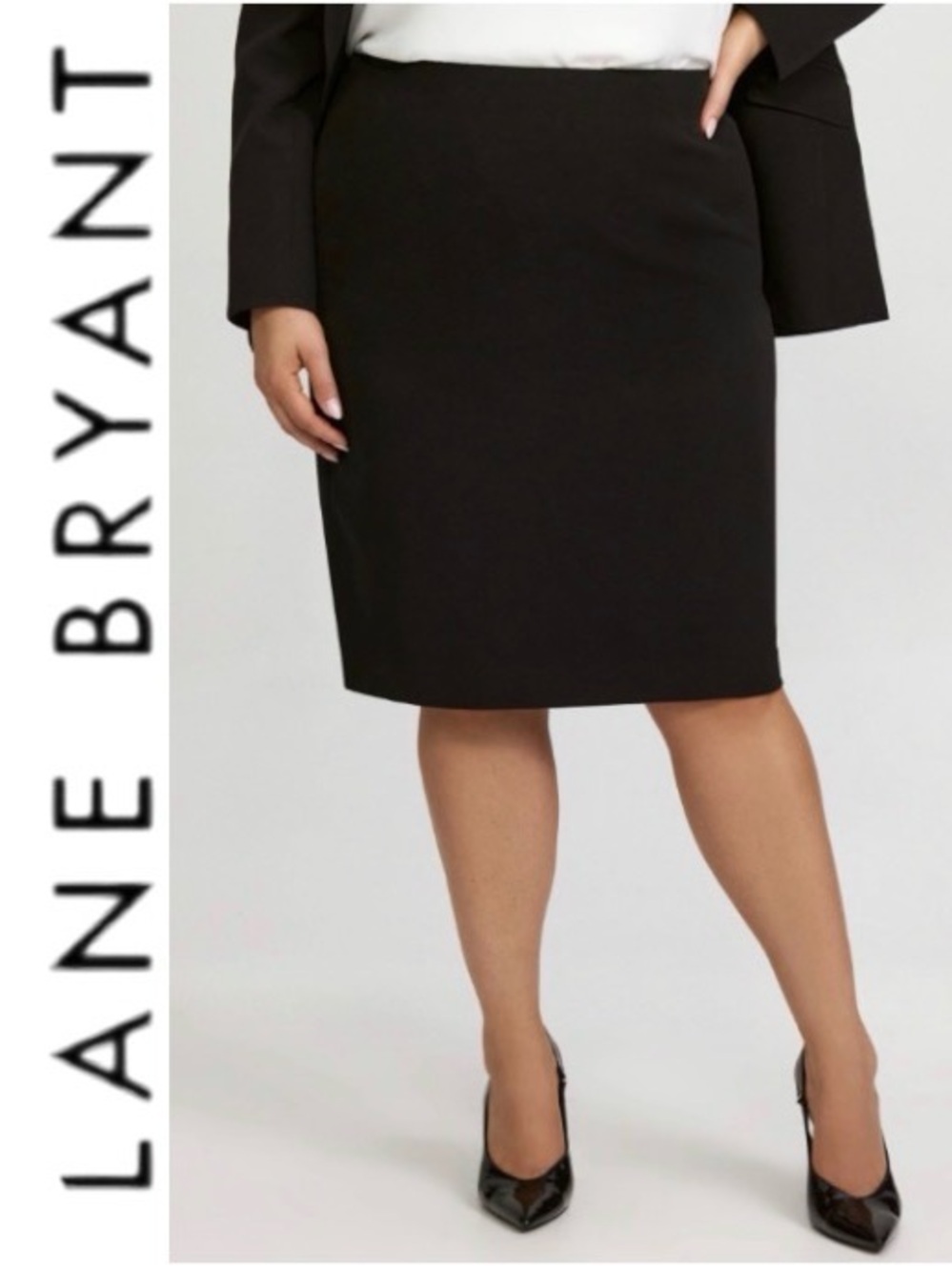28W Black Lane Bryant Pencil Skirt with Wide Comfort Waistband and Stretch